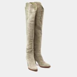 Chloe Grey Suede and Leather Over The Knee Length Boots Size 39.5