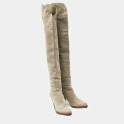 Pre Owned Chloe Grey Suede and Leather Over The Knee Length Boots Size 39