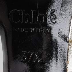 Pre Owned Chloe Silver Leather Crystal Embellished Bow Detail Ankle Strap Sandals Size 37.5