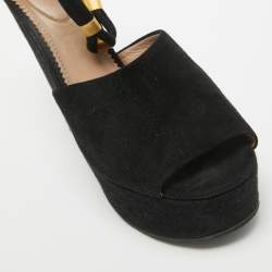 Chloe Black Suede Platform Wedge Ankle Strap Sandals Size 39