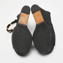 Chloe Black Suede Platform Wedge Ankle Strap Sandals Size 39