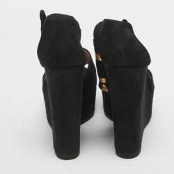 Chloe Black Suede Platform Wedge Ankle Strap Sandals Size 39