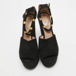 Chloe Black Suede Platform Wedge Ankle Strap Sandals Size 39