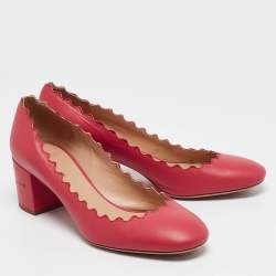مملوكة مسبقًا Chloe Pink Leather Scalloped Block Heel Pumps Size 36