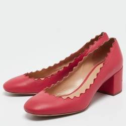 مملوكة مسبقًا Chloe Pink Leather Scalloped Block Heel Pumps Size 36