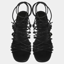 مملوكة مسبقًا Chloe Black Leather Jamie Knot Ankle Wrap Sandals Size 38.5