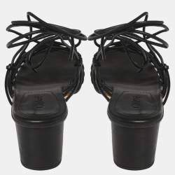 مملوكة مسبقًا Chloe Black Leather Jamie Knot Ankle Wrap Sandals Size 38.5