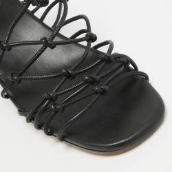 مملوكة مسبقًا Chloe Black Leather Jamie Knot Ankle Wrap Sandals Size 38.5