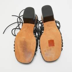 مملوكة مسبقًا Chloe Black Leather Jamie Knot Ankle Wrap Sandals Size 38.5