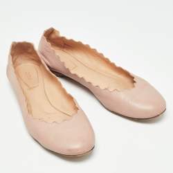 Pre Owned Chloe Pink Scalloped Leather Lauren Ballet Flats Size 37.5