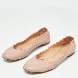 Pre Owned Chloe Pink Scalloped Leather Lauren Ballet Flats Size 37.5