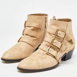 Pre Owned Chloe Beige Leather Susanna Ankle Boots Size 37