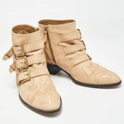 Pre Owned Chloe Beige Leather Susanna Ankle Boots Size 37