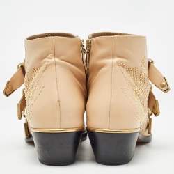 Pre Owned Chloe Beige Leather Susanna Ankle Boots Size 37