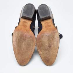 Pre Owned Chloe Blue Suede Western Studded Buckle Detail Ankle Boots Size 37