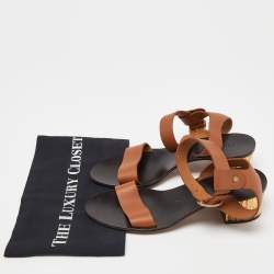 Pre Owned Chloe Brown Leather Block Heel Ankle Strap Sandals Size 39