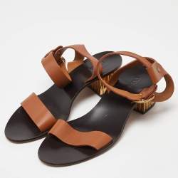 Pre Owned Chloe Brown Leather Block Heel Ankle Strap Sandals Size 39