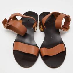Pre Owned Chloe Brown Leather Block Heel Ankle Strap Sandals Size 39