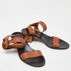 Pre Owned Chloe Brown Leather Block Heel Ankle Strap Sandals Size 39