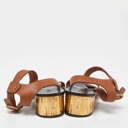 Pre Owned Chloe Brown Leather Block Heel Ankle Strap Sandals Size 39