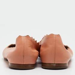 Chloe Peach Pink Scalloped Leather Lauren Ballet Flats Size 37