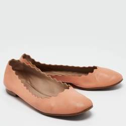 Chloe Peach Pink Scalloped Leather Lauren Ballet Flats Size 37