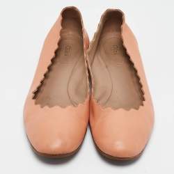 Chloe Peach Pink Scalloped Leather Lauren Ballet Flats Size 37