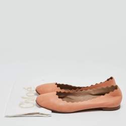 Chloe Peach Pink Scalloped Leather Lauren Ballet Flats Size 37