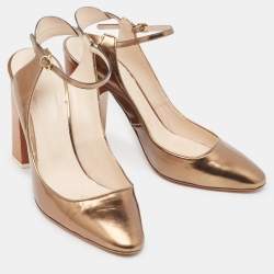 Pre Owned Chloé Metallic Gold Leather Slingback Pumps Size 39