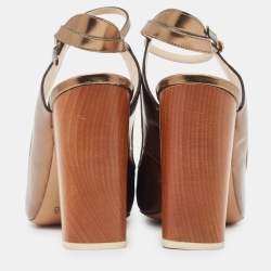 Pre Owned Chloé Metallic Gold Leather Slingback Pumps Size 39