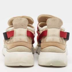 Chloe Beige/Maroon Mesh and Suede Sonnie Sneakers Size 37