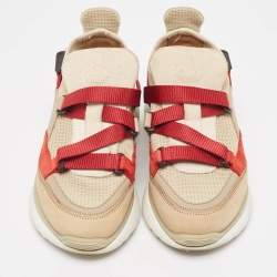Chloe Beige/Maroon Mesh and Suede Sonnie Sneakers Size 37