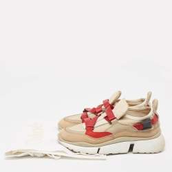 Chloe Beige/Maroon Mesh and Suede Sonnie Sneakers Size 37