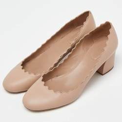 مملوكة مسبقًا Chloe  Beige Leather Laurena Scalloped Pumps Size 39