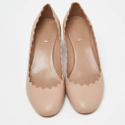 مملوكة مسبقًا Chloe  Beige Leather Laurena Scalloped Pumps Size 39