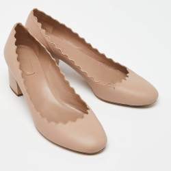 مملوكة مسبقًا Chloe  Beige Leather Laurena Scalloped Pumps Size 39