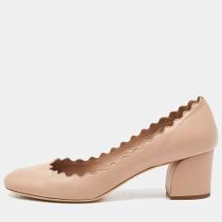 مملوكة مسبقًا Chloe  Beige Leather Laurena Scalloped Pumps Size 39