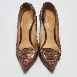 Chloe Metallic Python Leather Pointed Toe Pumps Size 40