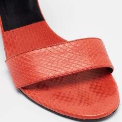 Chloe Red/Black Leather and Snake Skin Block Heel Ankle Cuff Sandals Size 37