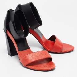 Chloe Red/Black Leather and Snake Skin Block Heel Ankle Cuff Sandals Size 37