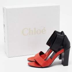 Chloe Red/Black Leather and Snake Skin Block Heel Ankle Cuff Sandals Size 37