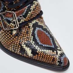 Chloe Multicolor Python Embossed Leather Rylee Cut Out Buckle Detail Ankle Boots Size 37.5