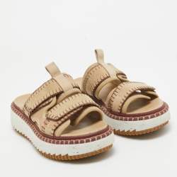 Chloe Beige Suede Lilli Platform Slide Sandals Size 38