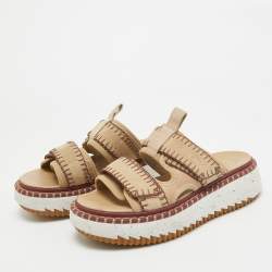 Chloe Beige Suede Lilli Platform Slide Sandals Size 38