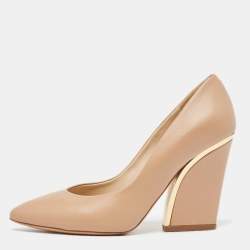 Chloe Light Brown Leather Beckie Pumps Size 37.5