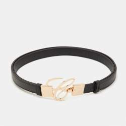 Pre Owned Chopard Classic Miss Happy 110CM Black Leather Waist Belt