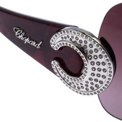Pre Owned Chopard Purple SCH 939S Crystal Embellished Shield Sunglasses