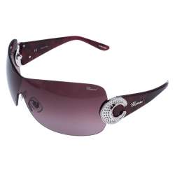 Pre Owned Chopard Purple SCH 939S Crystal Embellished Shield Sunglasses