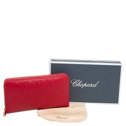 Chopard Red Embossed Leather Zip Around Continental Wallet