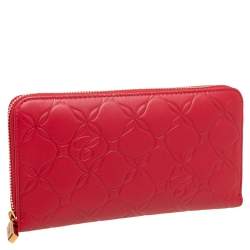 Chopard Red Embossed Leather Zip Around Continental Wallet